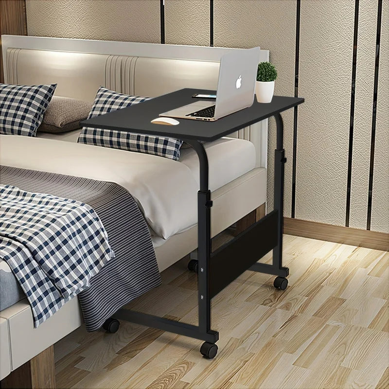Mesita de noche ajustable multifuncional MDF/hierro/4 ruedas con freno, gris plateado