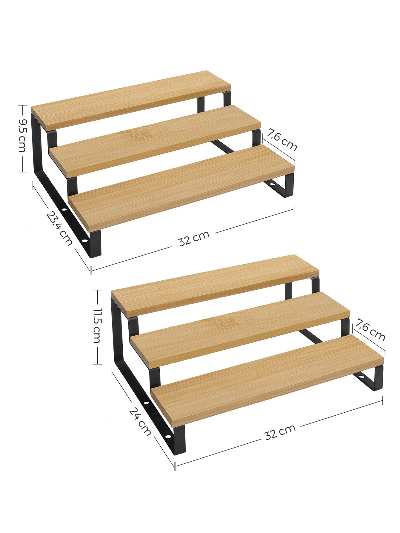 SONGMICS Spice Rack, Set of 2 Spice Rack, Stackable Bamboo Extendable 3-tier Spice Rack for Pantry, Countertop, Natural Black/Natural & Natural & White