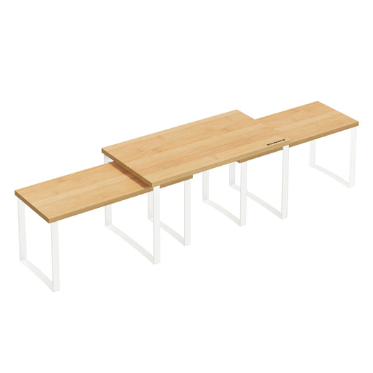 SONGMICS Spice Rack, Set of 3, Cabinet Organizer, Stackable, Extendable Spices, Metal and Bamboo, Cream White and Natural Beige/Black Ink and Natural Beige