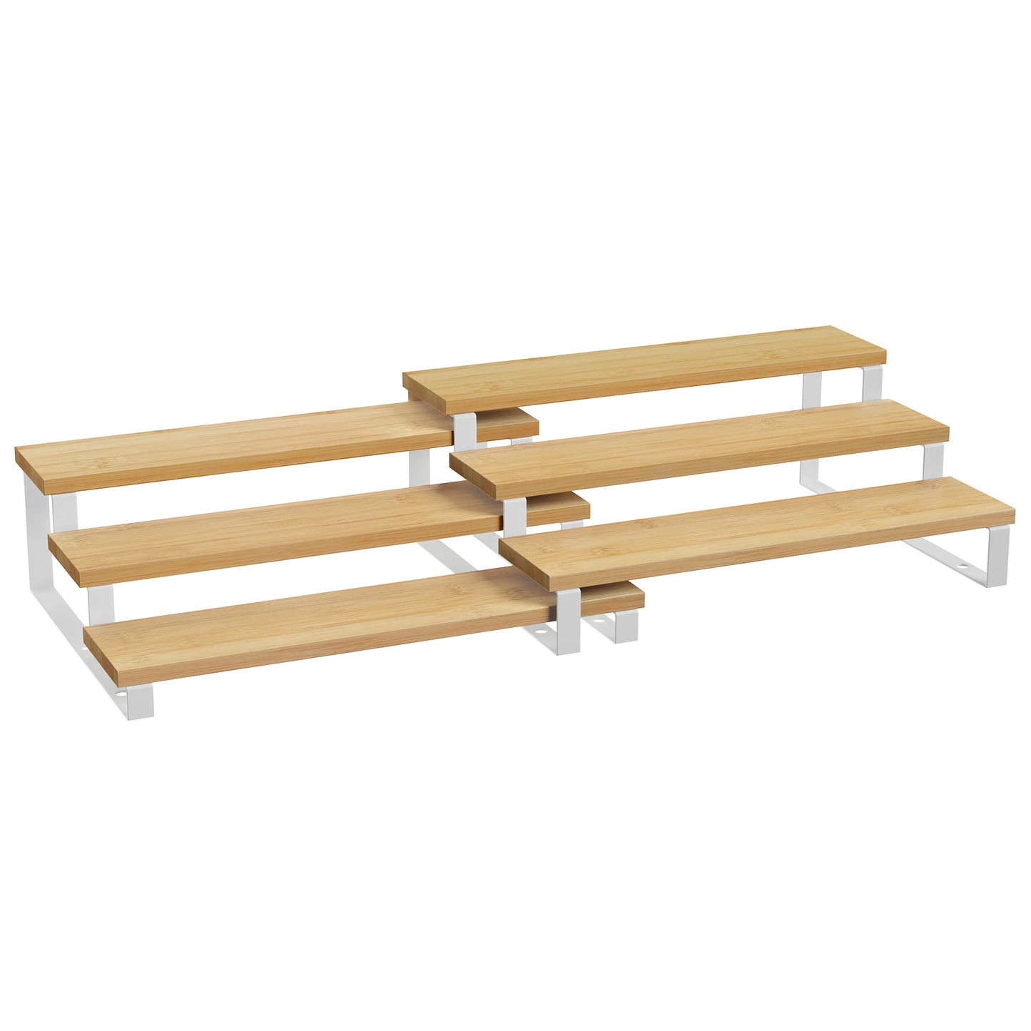 SONGMICS Spice Rack, Set of 2 Spice Rack, Stackable Bamboo Extendable 3-tier Spice Rack for Pantry, Countertop, Natural Black/Natural & Natural & White