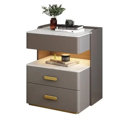 Smart Bedside Table, Simple and Modern,Three Drawer Household Bedroom, Bedside Storage, Solid Wood Storage Cabinet Night Stand