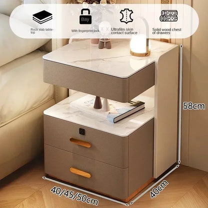 Smart Bedside Table, Simple and Modern,Three Drawer Household Bedroom, Bedside Storage, Solid Wood Storage Cabinet Night Stand