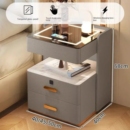 Smart Bedside Table, Simple and Modern,Three Drawer Household Bedroom, Bedside Storage, Solid Wood Storage Cabinet Night Stand
