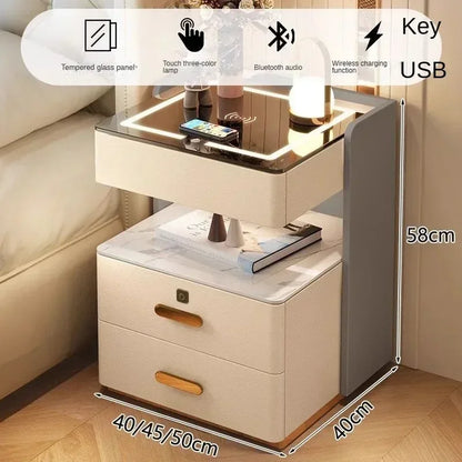 Smart Bedside Table, Simple and Modern,Three Drawer Household Bedroom, Bedside Storage, Solid Wood Storage Cabinet Night Stand