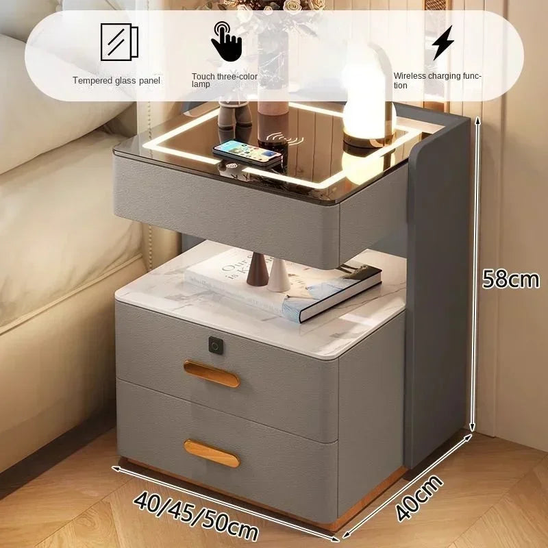 Smart Bedside Table, Simple and Modern,Three Drawer Household Bedroom, Bedside Storage, Solid Wood Storage Cabinet Night Stand