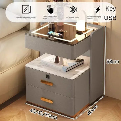 Smart Bedside Table, Simple and Modern,Three Drawer Household Bedroom, Bedside Storage, Solid Wood Storage Cabinet Night Stand