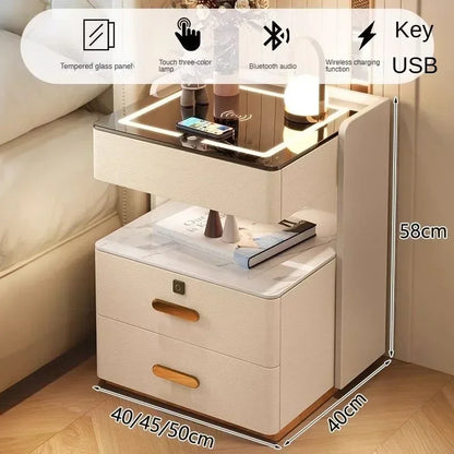 Smart Bedside Table, Simple and Modern,Three Drawer Household Bedroom, Bedside Storage, Solid Wood Storage Cabinet Night Stand