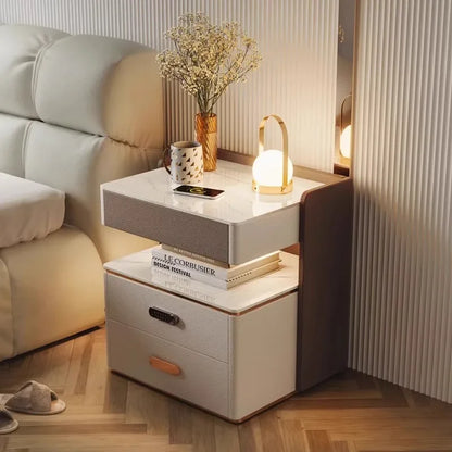 Smart Bedside Table, Simple and Modern,Three Drawer Household Bedroom, Bedside Storage, Solid Wood Storage Cabinet Night Stand
