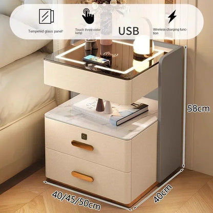 Smart Bedside Table, Simple and Modern,Three Drawer Household Bedroom, Bedside Storage, Solid Wood Storage Cabinet Night Stand