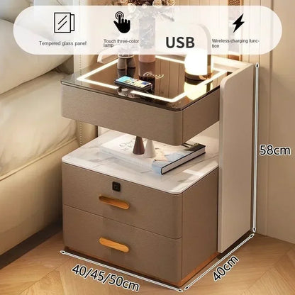 Smart Bedside Table, Simple and Modern,Three Drawer Household Bedroom, Bedside Storage, Solid Wood Storage Cabinet Night Stand