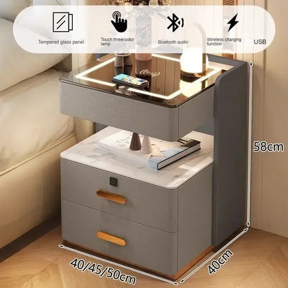 Smart Bedside Table, Simple and Modern,Three Drawer Household Bedroom, Bedside Storage, Solid Wood Storage Cabinet Night Stand