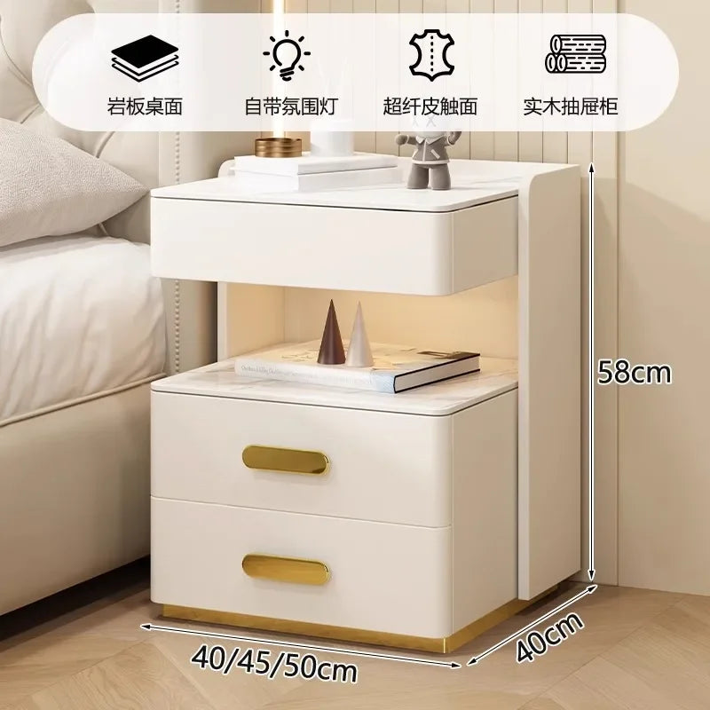 Smart Bedside Table, Simple and Modern,Three Drawer Household Bedroom, Bedside Storage, Solid Wood Storage Cabinet Night Stand