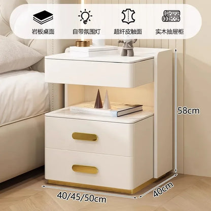 Smart Bedside Table, Simple and Modern,Three Drawer Household Bedroom, Bedside Storage, Solid Wood Storage Cabinet Night Stand
