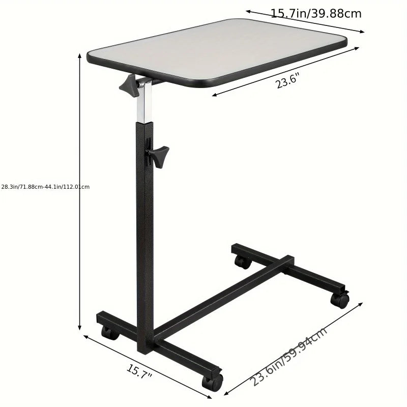 Mesita de noche ajustable multifuncional MDF/hierro/4 ruedas con freno, gris plateado