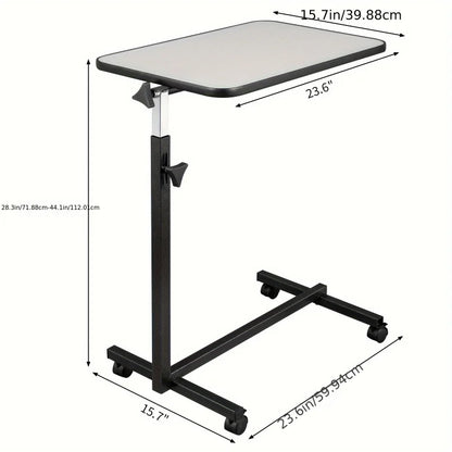 Mesita de noche ajustable multifuncional MDF/hierro/4 ruedas con freno, gris plateado