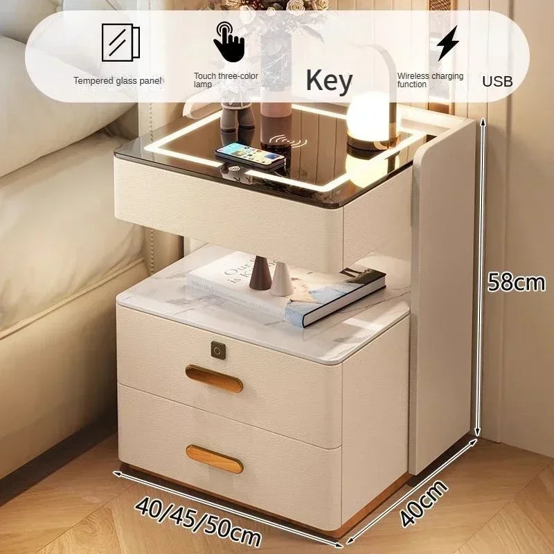 Smart Bedside Table, Simple and Modern,Three Drawer Household Bedroom, Bedside Storage, Solid Wood Storage Cabinet Night Stand