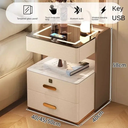 Smart Bedside Table, Simple and Modern,Three Drawer Household Bedroom, Bedside Storage, Solid Wood Storage Cabinet Night Stand