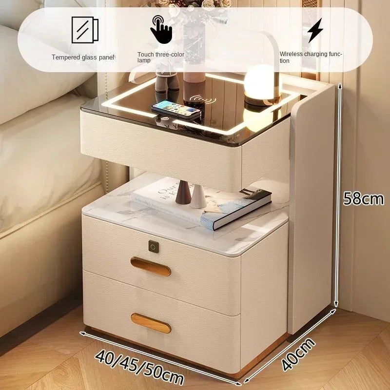 Smart Bedside Table, Simple and Modern,Three Drawer Household Bedroom, Bedside Storage, Solid Wood Storage Cabinet Night Stand