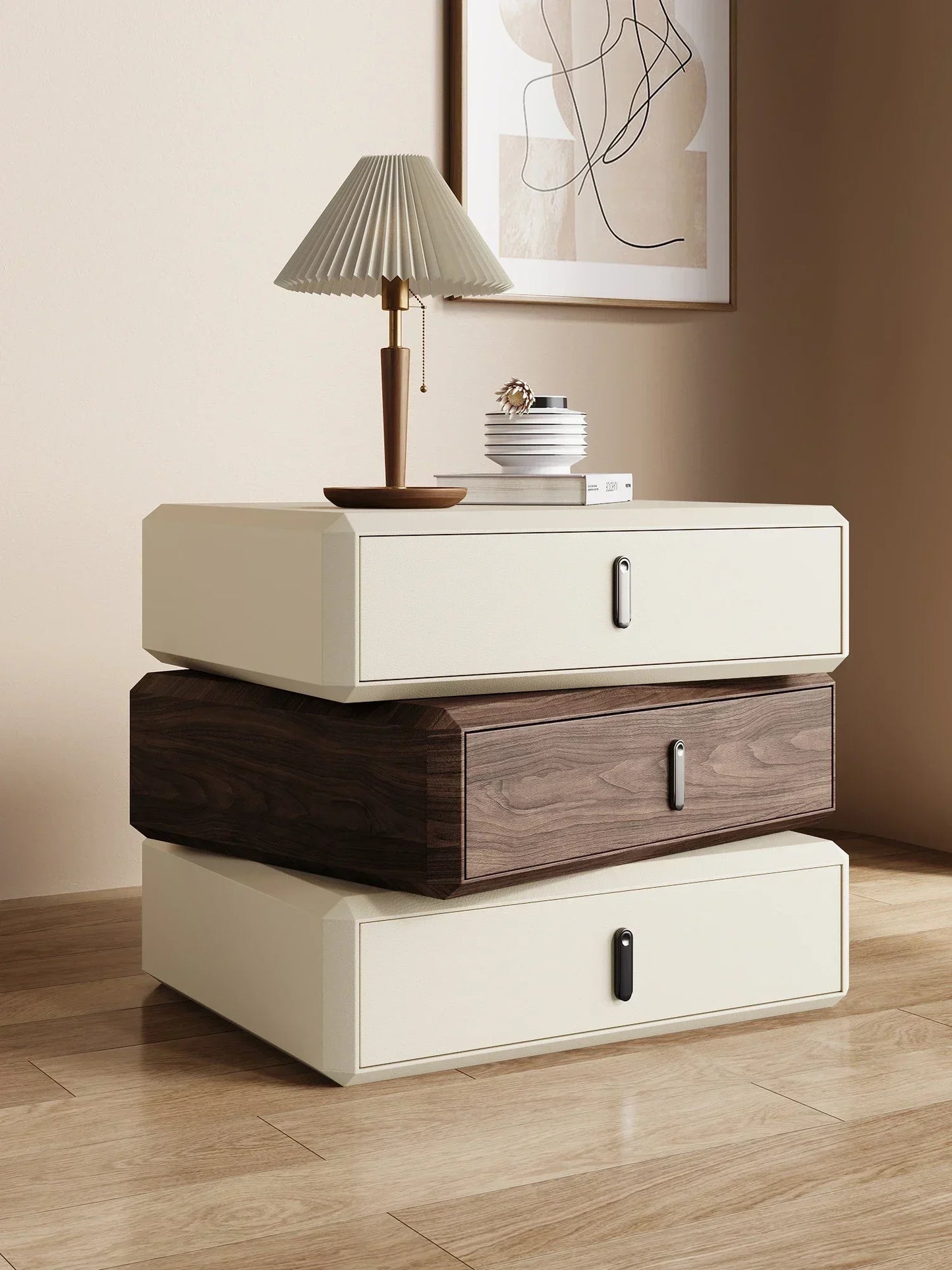 Rotating Solid Ｗood Ｎightstand Modern White Drawer Nordic Hotel Bedside Table Small Storage Mesitas De Noche Bedroom Furniture