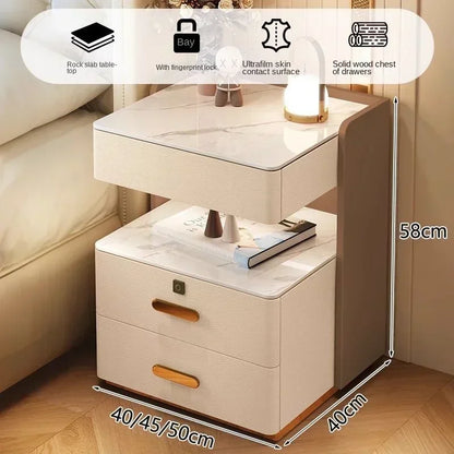 Smart Bedside Table, Simple and Modern,Three Drawer Household Bedroom, Bedside Storage, Solid Wood Storage Cabinet Night Stand