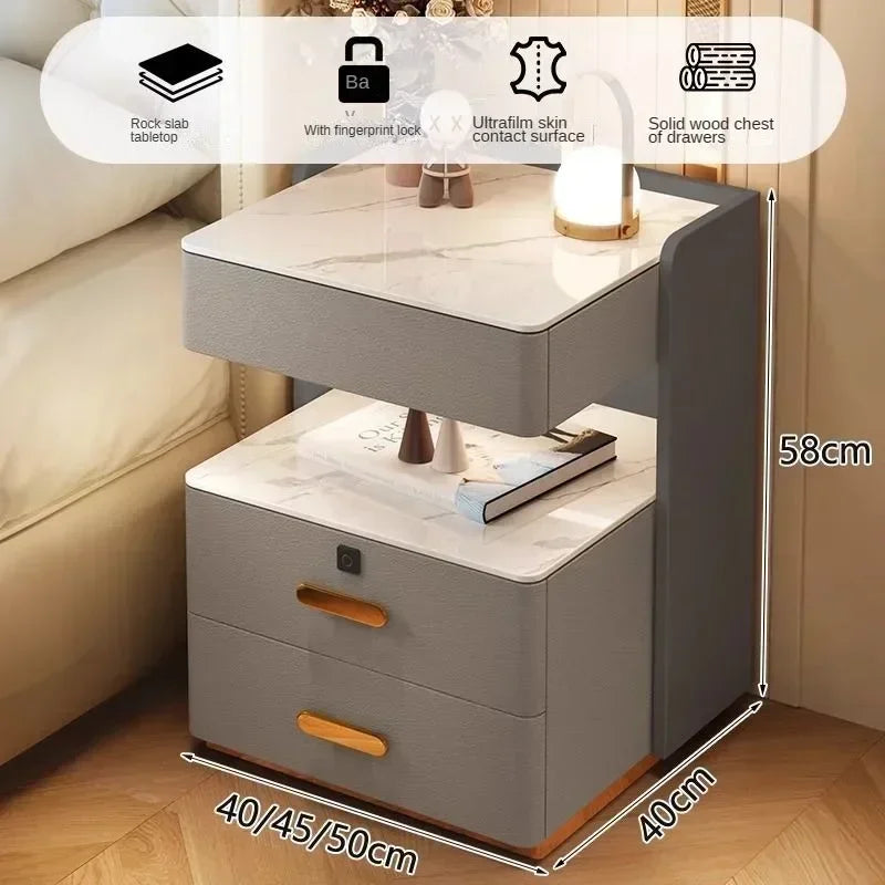 Smart Bedside Table, Simple and Modern,Three Drawer Household Bedroom, Bedside Storage, Solid Wood Storage Cabinet Night Stand