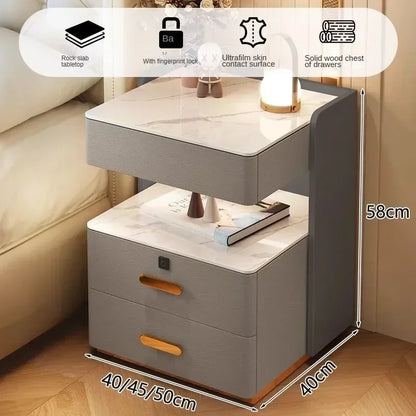 Smart Bedside Table, Simple and Modern,Three Drawer Household Bedroom, Bedside Storage, Solid Wood Storage Cabinet Night Stand