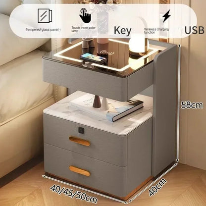 Smart Bedside Table, Simple and Modern,Three Drawer Household Bedroom, Bedside Storage, Solid Wood Storage Cabinet Night Stand