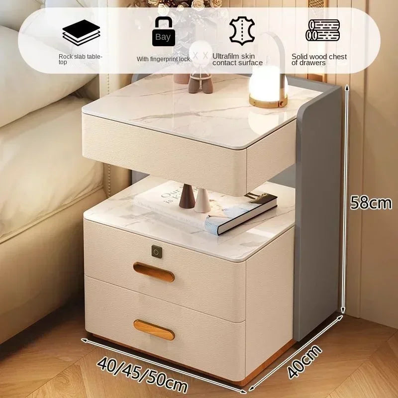 Smart Bedside Table, Simple and Modern,Three Drawer Household Bedroom, Bedside Storage, Solid Wood Storage Cabinet Night Stand