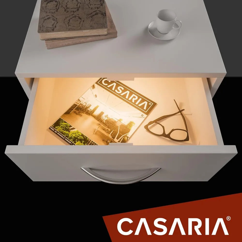 2 mesitas de noche, 3 cajones, mesa auxiliar con almacenamiento de luz LED