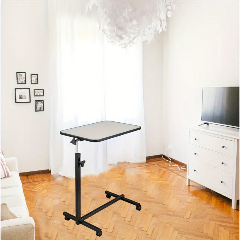 Mesita de noche ajustable multifuncional MDF/hierro/4 ruedas con freno, gris plateado