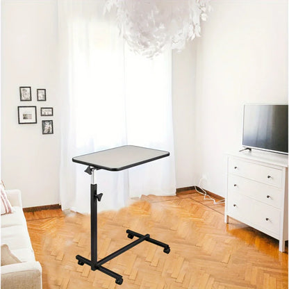 Mesita de noche ajustable multifuncional MDF/hierro/4 ruedas con freno, gris plateado