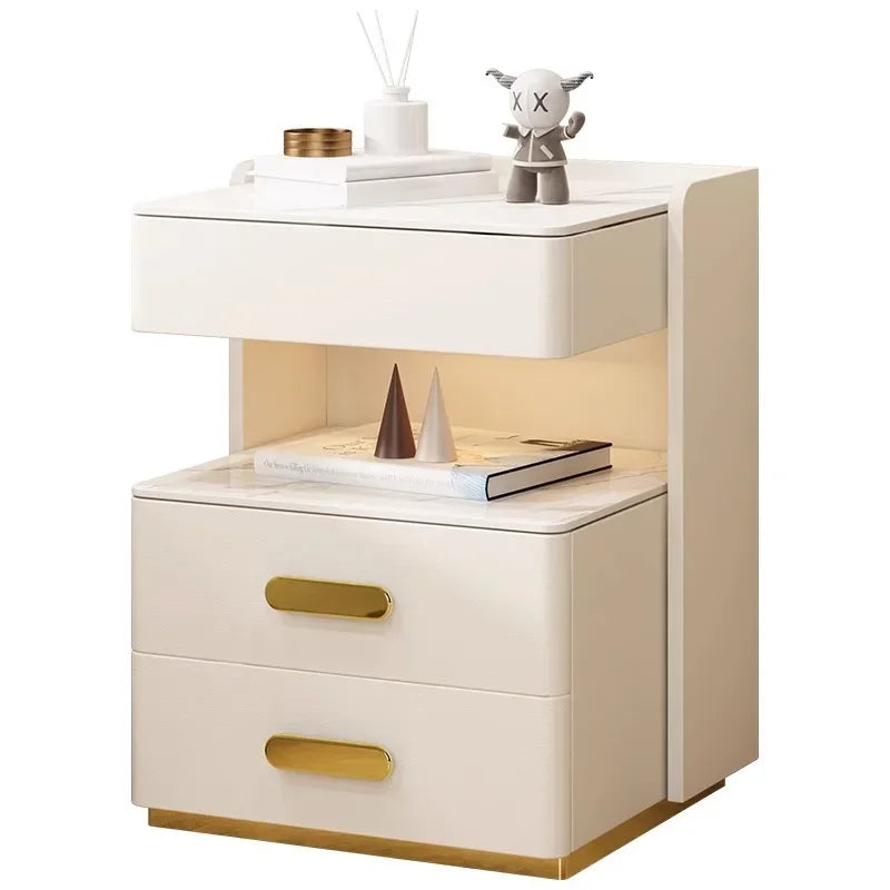 Smart Bedside Table, Simple and Modern,Three Drawer Household Bedroom, Bedside Storage, Solid Wood Storage Cabinet Night Stand