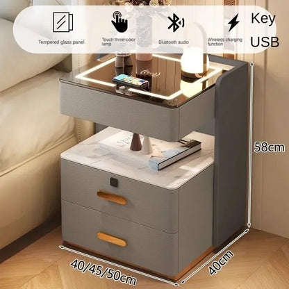 Smart Bedside Table, Simple and Modern,Three Drawer Household Bedroom, Bedside Storage, Solid Wood Storage Cabinet Night Stand