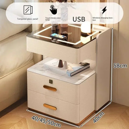 Smart Bedside Table, Simple and Modern,Three Drawer Household Bedroom, Bedside Storage, Solid Wood Storage Cabinet Night Stand