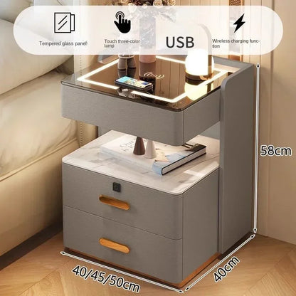 Smart Bedside Table, Simple and Modern,Three Drawer Household Bedroom, Bedside Storage, Solid Wood Storage Cabinet Night Stand