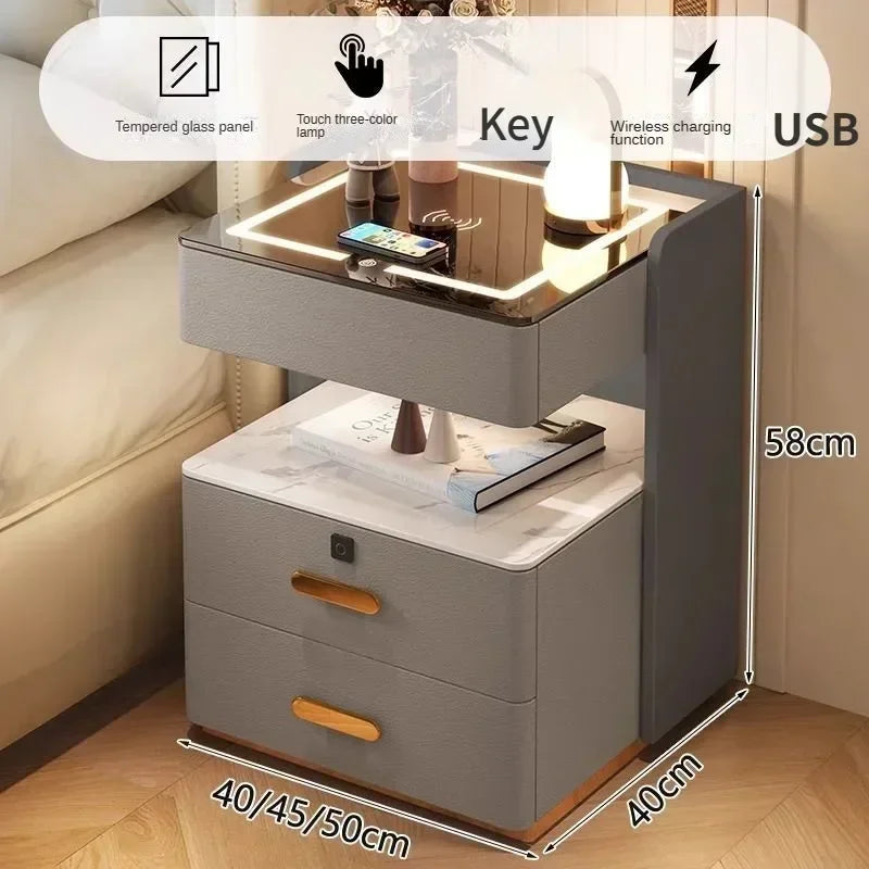 Smart Bedside Table, Simple and Modern,Three Drawer Household Bedroom, Bedside Storage, Solid Wood Storage Cabinet Night Stand