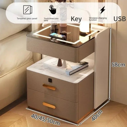 Smart Bedside Table, Simple and Modern,Three Drawer Household Bedroom, Bedside Storage, Solid Wood Storage Cabinet Night Stand