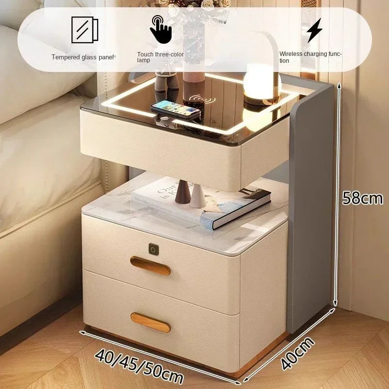 Smart Bedside Table, Simple and Modern,Three Drawer Household Bedroom, Bedside Storage, Solid Wood Storage Cabinet Night Stand