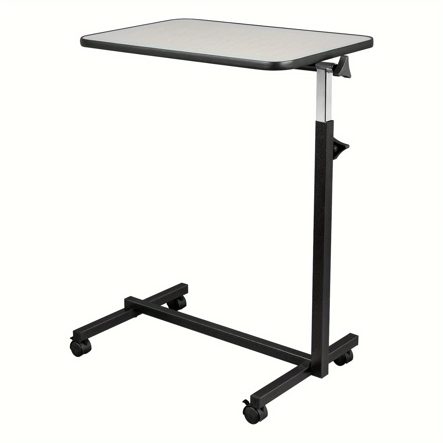 Mesita de noche ajustable multifuncional MDF/hierro/4 ruedas con freno, gris plateado
