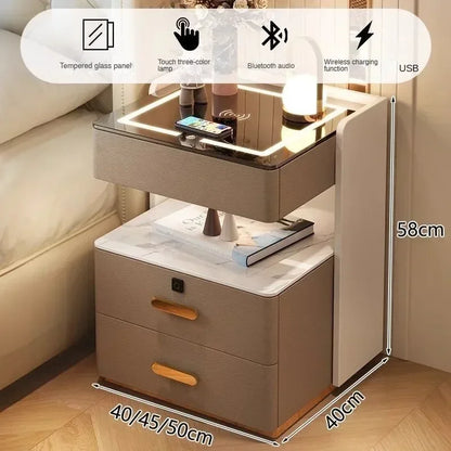 Smart Bedside Table, Simple and Modern,Three Drawer Household Bedroom, Bedside Storage, Solid Wood Storage Cabinet Night Stand