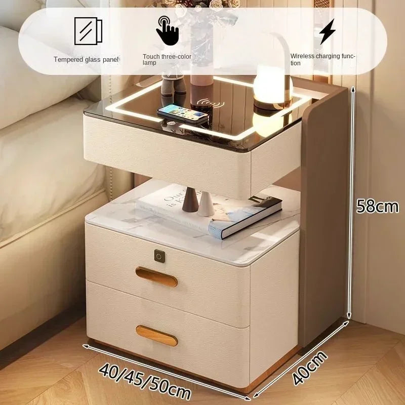 Smart Bedside Table, Simple and Modern,Three Drawer Household Bedroom, Bedside Storage, Solid Wood Storage Cabinet Night Stand