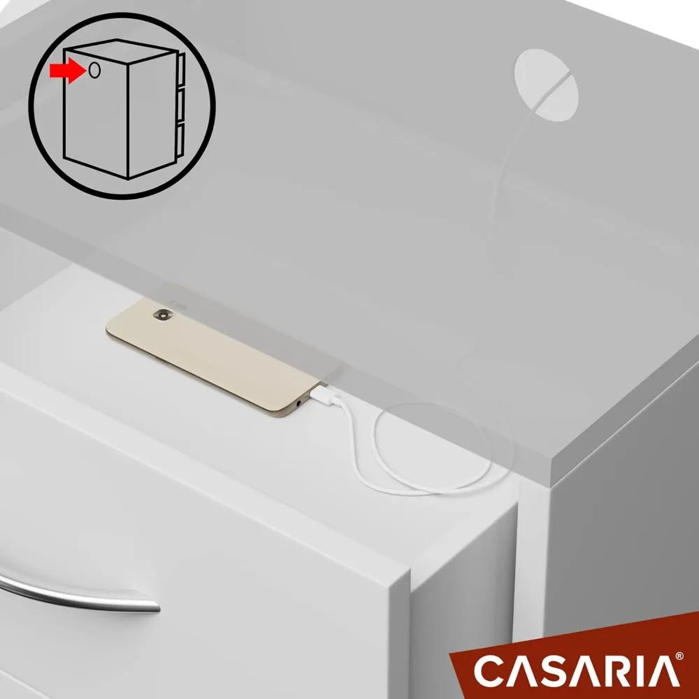 2 mesitas de noche, 3 cajones, mesa auxiliar con almacenamiento de luz LED